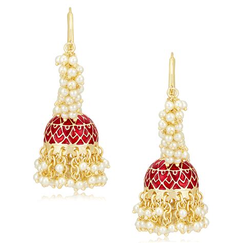 Sukkhi Charming Pearl Gold Plated Meenakari Jumki Earring Set for Women ...