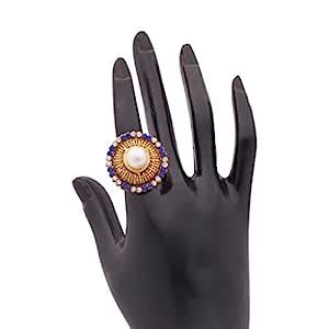 INAYA Alloy Crystal and Yellow Gold Plated Ring with Blue Chaton Stone ...