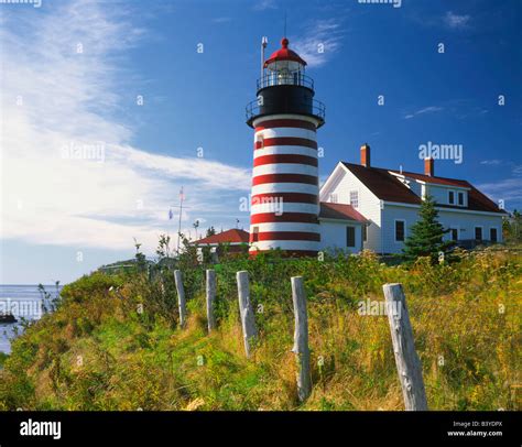 USA, Maine, Lubec. West Quoddy Head Lighthouse on the easternmost point ...
