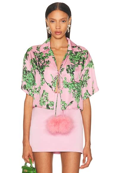 Blumarine Short Sleeve Blouse in Wild Rose & Kiwi | FWRD