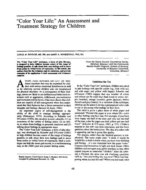 Color Your Life Technique: Assessment & Treatment for Children - Studocu