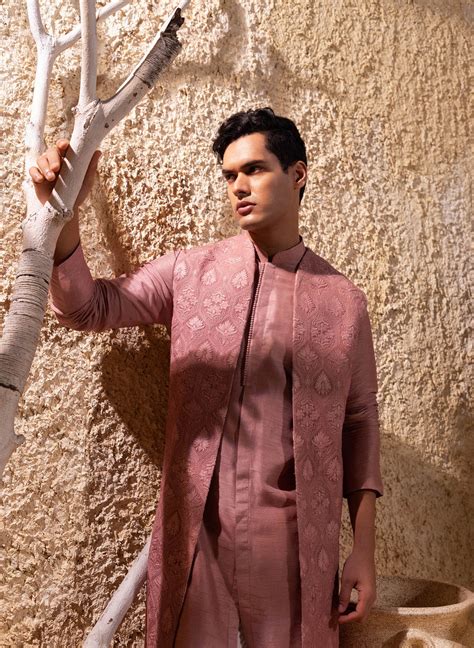 Dusky Pink Long Jacket Kurta Set – Darshika Menswear