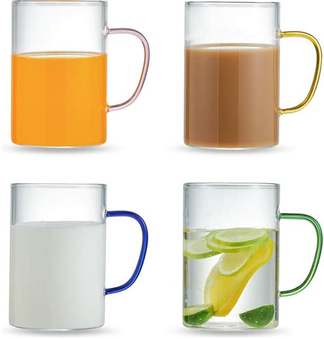 Amazon.com: Clear Glass Coffee Mugs Set of 4 – 17 Oz Large Coffee Cups ...