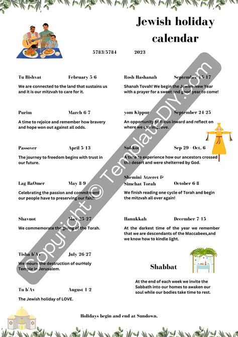 Jewish 2025 Calendar with Holidays in PDF, Word, Excel