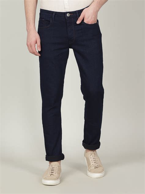 Buy Dark Blue Solid Mid Rise Slim Tapered Jean – Crocodile