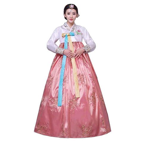 Buy Female Korean Traditional Long Sleeve Classic Hanboks Dress Cosplay ...