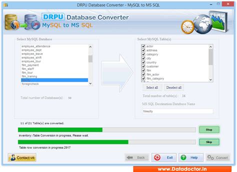 Screenshots of MySQL to MSSQL Database Converter software to convert data