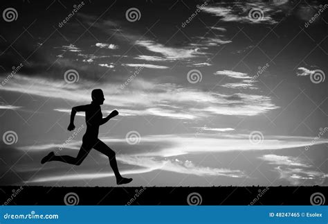 Silhouette of Running Man on Cloudy Sky. Stock Image - Image of human, active: 48247465
