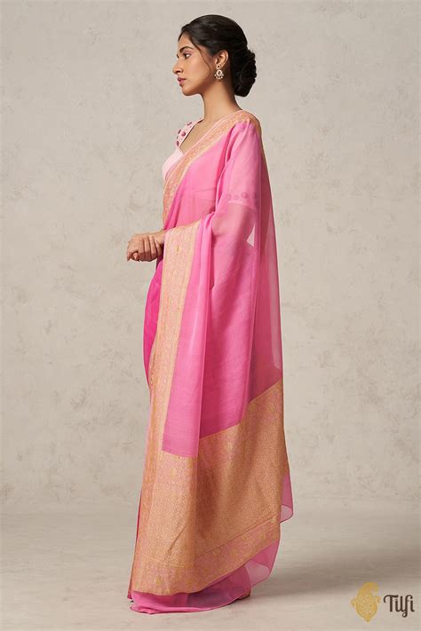 Pink Pure Khaddi Georgette Banarasi Handloom Saree - Tilfi