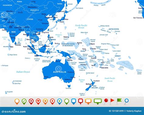 East Asia and Oceania Map - Vector Illustration Stock Illustration - Illustration of ...
