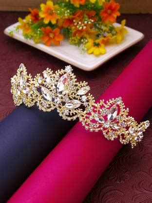 Kairangi Silver Gold Plated Crown Floral Crystal Studded Bridal Wedding ...