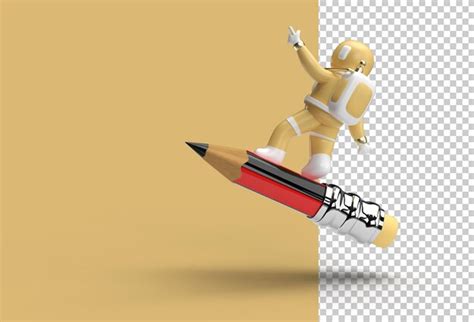Astronaut flying with pencil transparent psd file. | Premium PSD