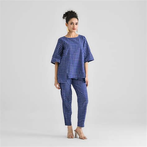 Buy Blue Woven Cotton Co-ord Set with Slit Detail | Rustorange