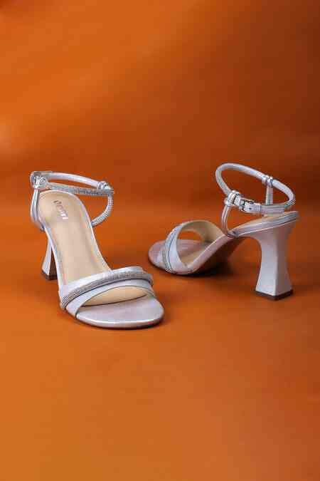 Buy Silver Rhinestones Hematite Strap Embellished Heels by Oroh Online ...