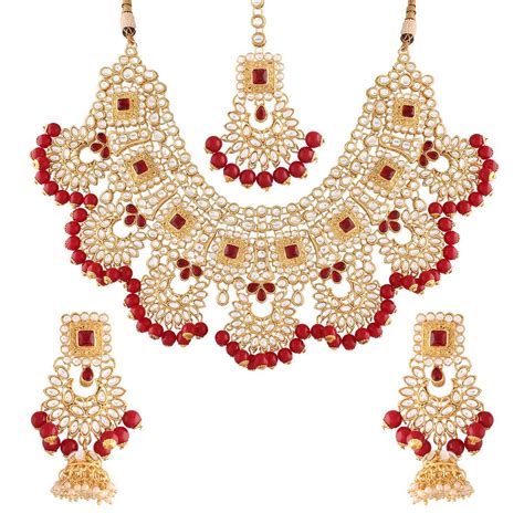 Etnico 18K Gold Plated Traditional Handcrafted Faux Kundan & Stone Stu ...
