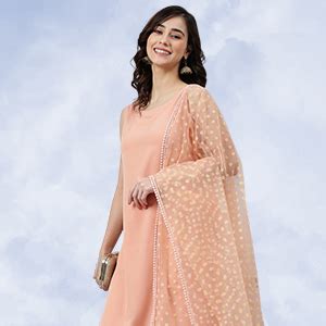 Janasya Women's Peach Poly Crepe Solid Kurta with Pant and Dupatta ...