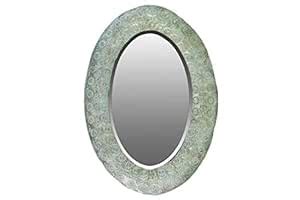 Buy Urban Trends Elliptical Wall Mirror Pierced Metal Design Verdigris ...