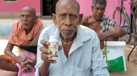 Old-age pension beneficiary in Odisha stages sit-in with bottle of poison