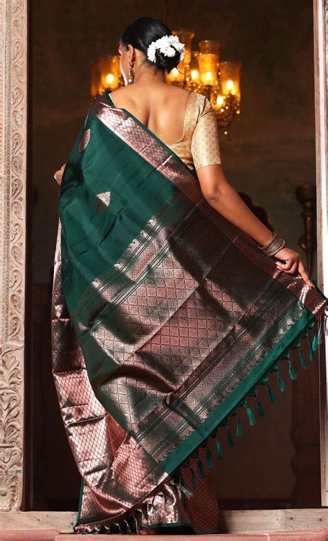 Buy Copper Green Kanjivaram Zari Silk Saree - House Of Elegance – House ...