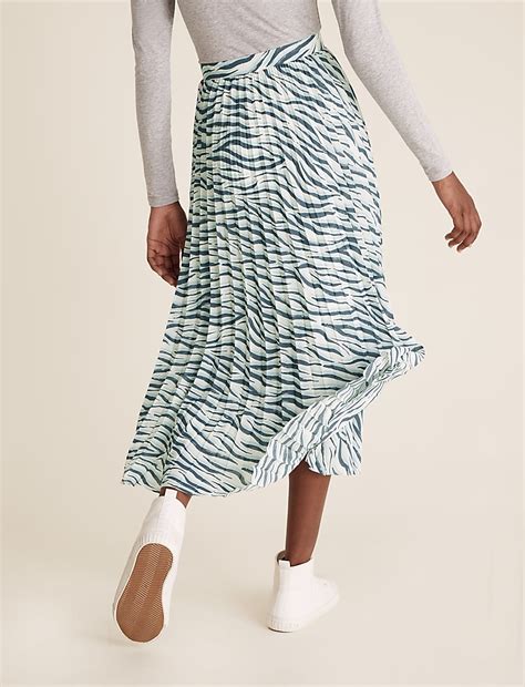Buy Animal Print Pleated Midi A-Line Skirt at Marks & Spencer