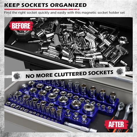 Sedy 6-Piece 1/4" 3/8" 1/2"-Driver SAE Magnetic Socket Organizer Set ...