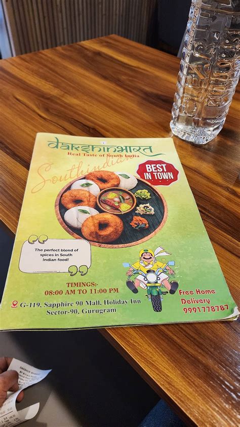 Menu at Dakshin Bharat, Gurugram