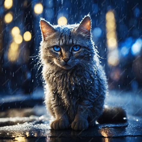Premium AI Image | A cat in the rain with a blurry background