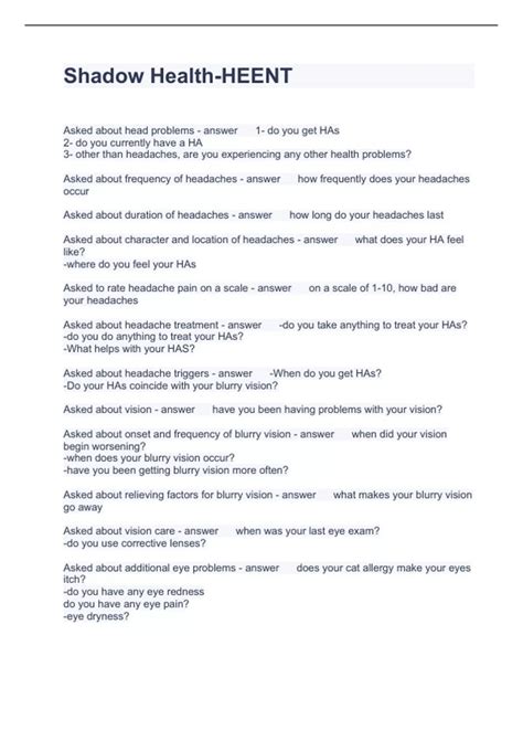 Shadow Health-HEENT Questions with correct Answers 2024 - HEENT - Stuvia US