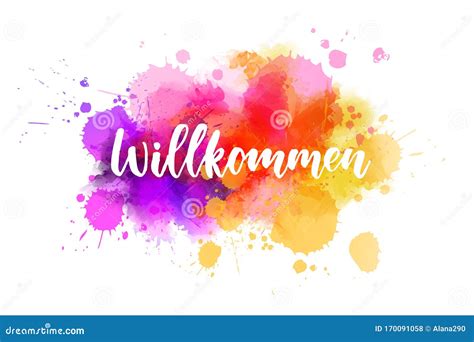 Willkommen Lettering on Watercolor Splash Stock Vector - Illustration ...
