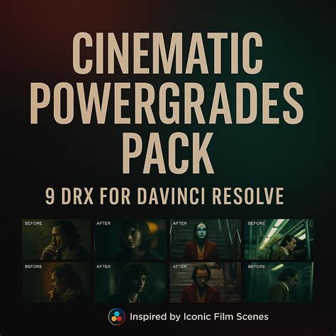 Cinematic Film Look Powergrades Pack for Davinci Resolve | 9 DRX ...