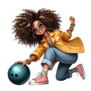 14 Bowling Girl PNG Clipart, Stylish Girl With Curly Hair and Ball ...
