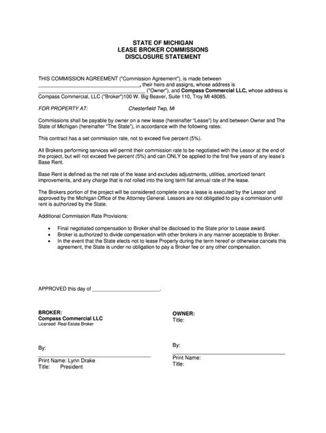 Fillable Online state of michigan lease broker commissions disclosure ...