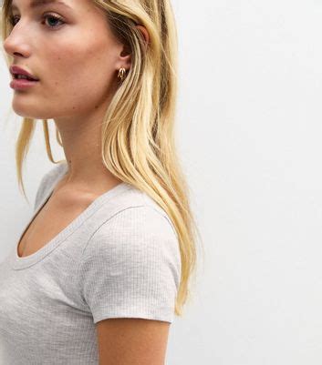 Grey Scoop Neck Rib Jersey T-Shirt | New Look