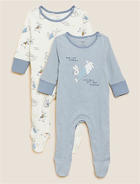 Buy 2pk Cotton Rich Peter Rabbit™ Sleepsuits at Marks & Spencer