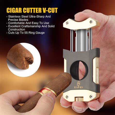 XIFEI Cigar Cutter V-Cut,3 in 1 V Cutter with Cigar Punch Cigar Stand