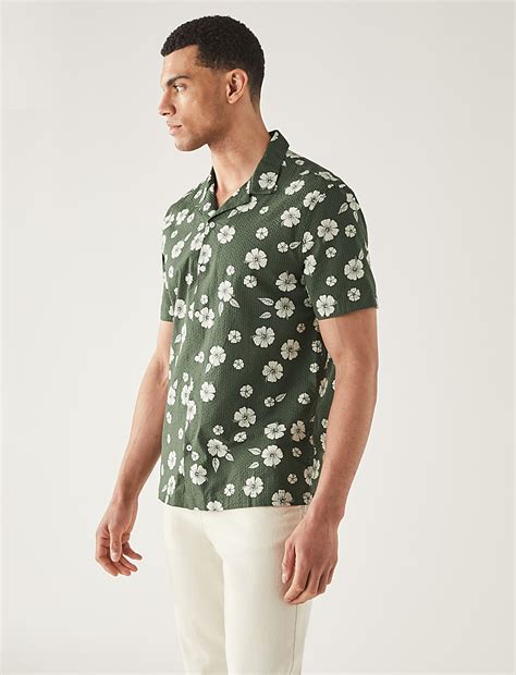 Buy Pure Cotton Seersucker Cuban Collar Shirt at Marks & Spencer