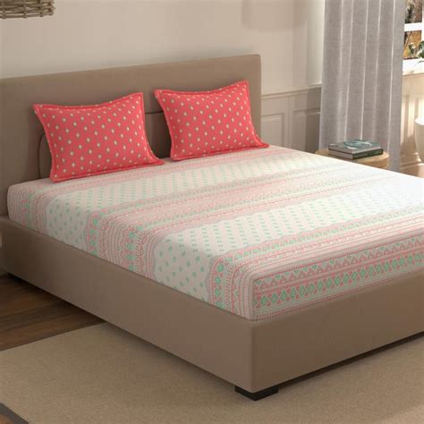 Buy PORTICO Morning Glory Cotton 140TC Ethnic Print 3Pcs Queen Bedsheet ...