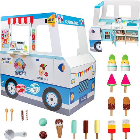 Ice Cream Truck Wooden Playset, 20 Pieces, Includes Popsicles, Cones ...