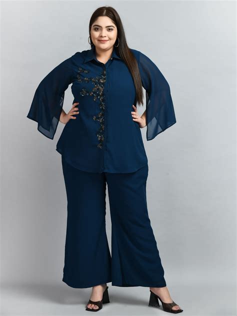 Plus Size Oceanic Teal Sequin Co-ord Set – DESINOOR.COM