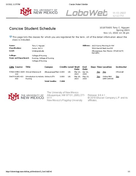 UNM Spring Schedule 2023 - ####### 11/13/22, 12:37 PM Concise Student ...