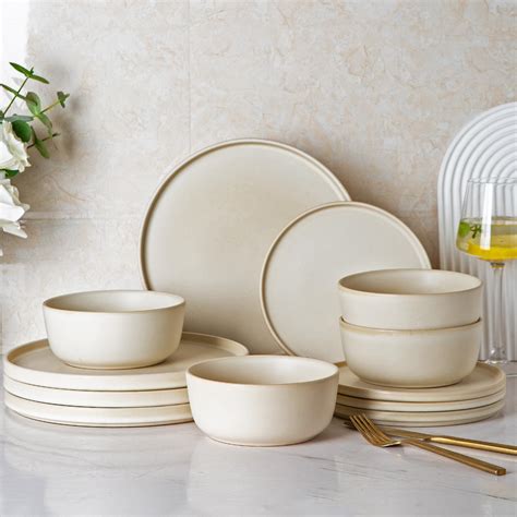 AmorArc Stoneware Dinnerware Sets for 4, Reactive Ceramic Plates and ...