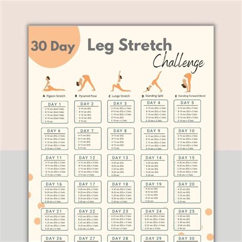 30 Day Leg Stretch Challenge | Digital Hamstring Workout Guide | Leg Exercise Planner | Body ...