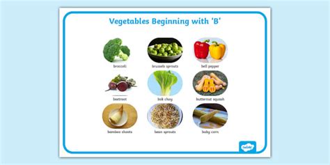 Vegetables That Start with the Letter 'B' Word Mat - Twinkl
