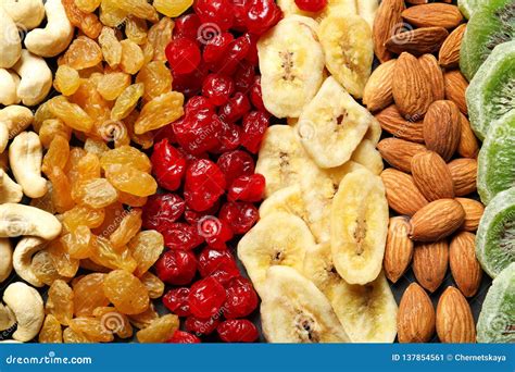 Different Dried Fruits and Nuts As Background Stock Image - Image of ...