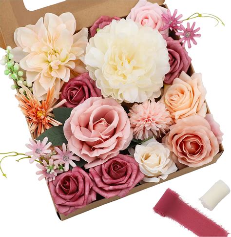 Amazon.com: Levana.m Artificial Flowers, Pink Flowers Fake Roses ...