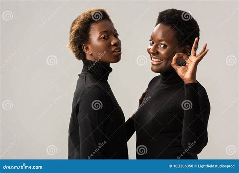 Cheerful African American Girls in Black Stock Photo - Image of body ...