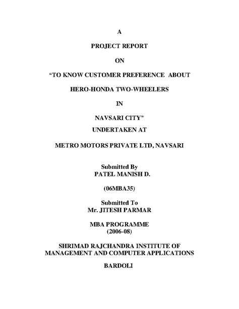 Consumer Preference Study on Hero Honda Two-Wheelers in Navsari ...