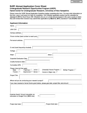 Fillable Online unh SURF Abroad Application Cover Sheet Fax Email Print ...