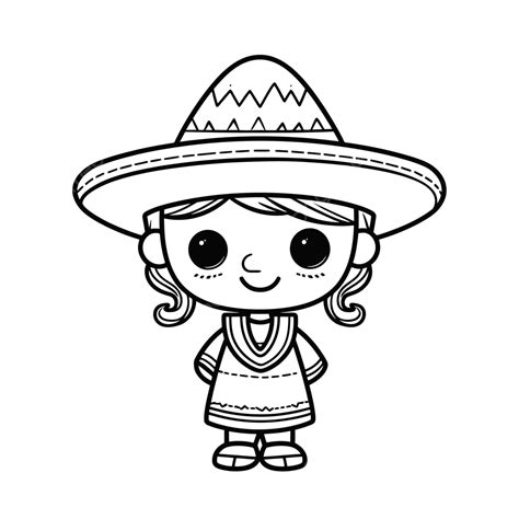 Cute Coloring Pages For Coloring Mexican Girl In Sombrero Outline ...