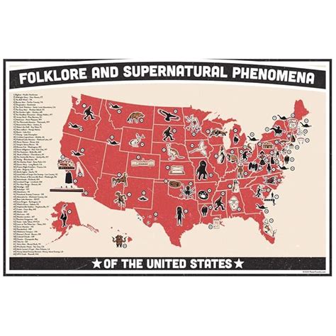 Buy Folklore and Supernatural Phenomena of The United States Map Chart ...